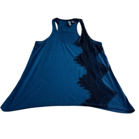 Weavers Dark Teal Black Lace Tank Top Sz Large Whimsy Goth Tee Sleeveless Blouse - Picture 7 of 7